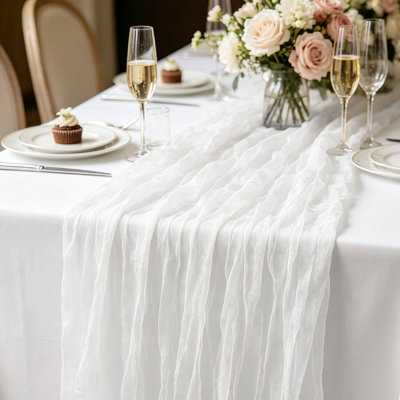 Boho Romantic Cheesecloth Gauze Crinkle Table Runner