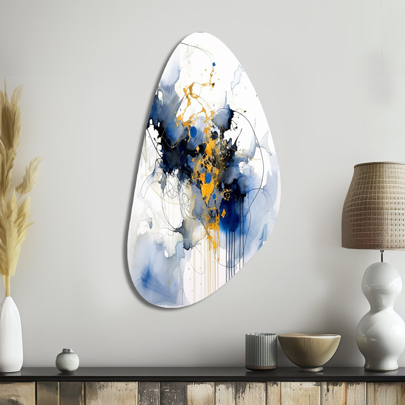 Dark Blue and Gold Strokes XIII - Fractals Irregular Shape Metal Wall Art, Blue Asymmetrical Metal Art Print