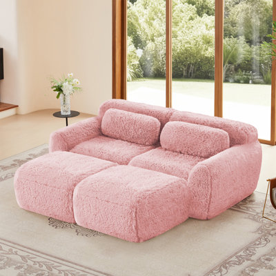 Tissu moelleux doux de 80 po, canapé désossé, aucun assemblage requis, conception antidérapante inférieure avec méridienne, avec repose-pieds, siège profond, combinaison haute densité sans éponge 32D pour étude