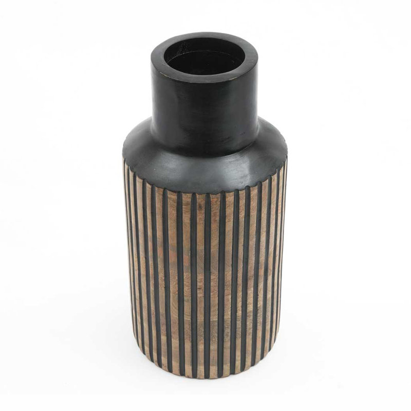  Vase en bois | Vase décoratif fabriqué à la main | Décoration rustique en bois | 7,5 po x 15,5 po, Noir