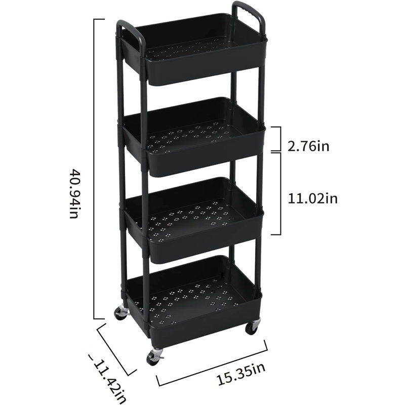 Plastic Rolling Utility Cart with, Black