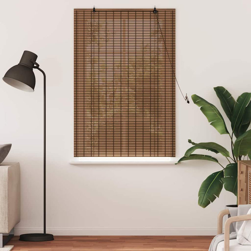 Vidaxl Window Blind With Curtains Manual Brown Bamboo, 160cm L x 100cm W