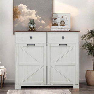 Farmhouse Double Tilt Out Trash Cabinet With 2 Drawers And Metal Handles