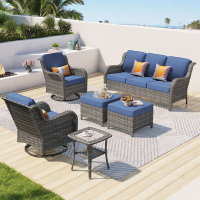 Guillen Wicker/Rattan 5 - Person Seating Group With Swivel chairs and Cushions