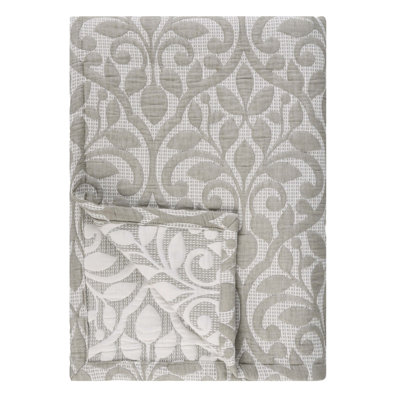 Vineyard Cotton Blend Medium Weight Matelasse Weave Floral Scroll Coverlet