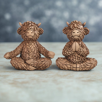 4.5"W Highland Cow Couple Set Figurine