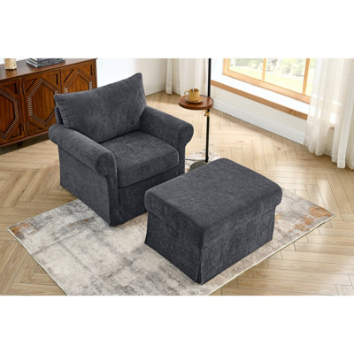 Fauteuil d'appoint 37,5 po avec repose-pieds, fauteuil rembourré moelleux en chenille, fauteuil simple élégant pour le salon, la chambre à coucher et un appartement