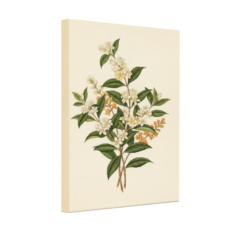 Plantes et fleurs floral botanique blanc jaune vert feuilles, H 24 po x l 16 po