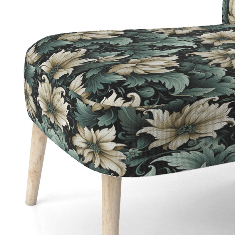 Fauteuil d'appoint rembourré vert et beige à motif floral vert et beige