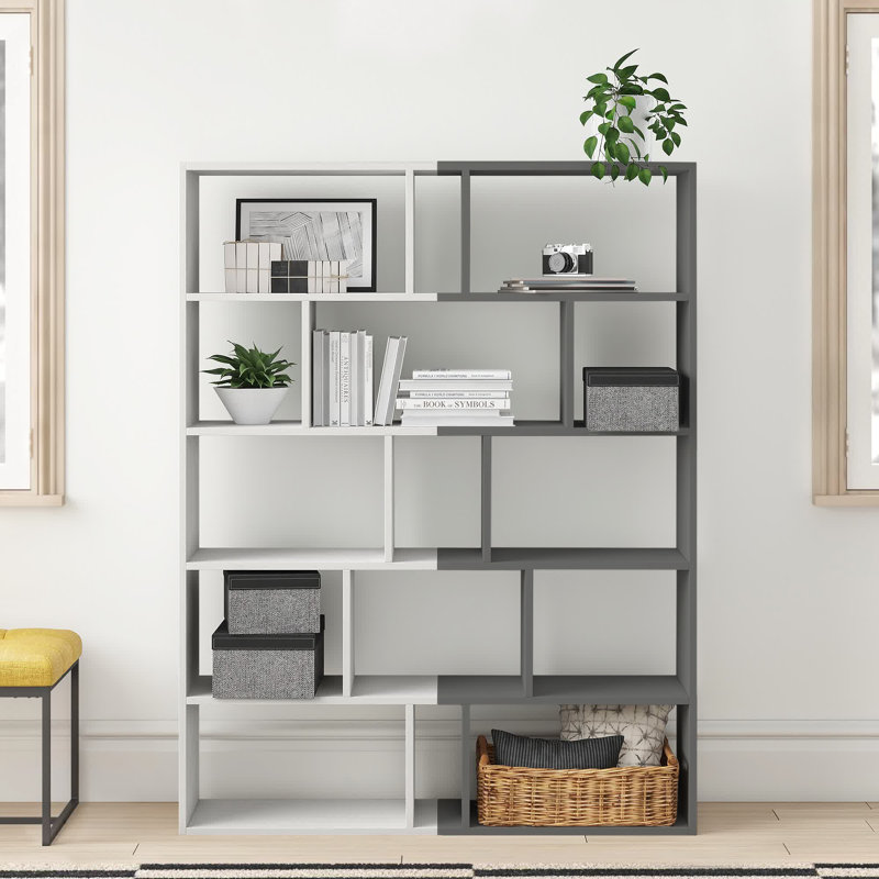 Tapi Wall Mounted Modern Bookcase (Set of 2), White/Antracite