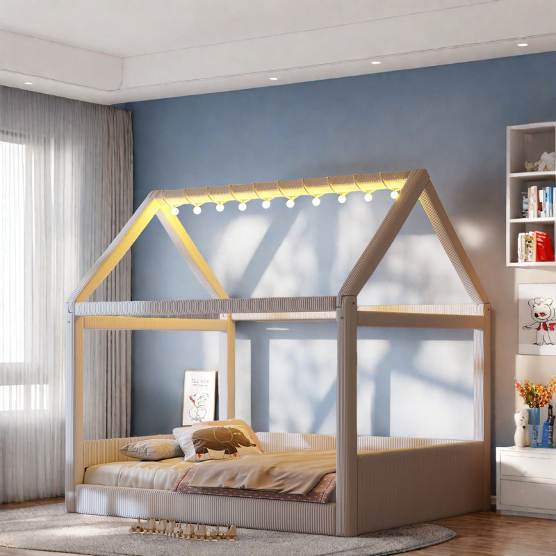 Lit de jour rembourré avec bandes lumineuses à DEL, Beige
