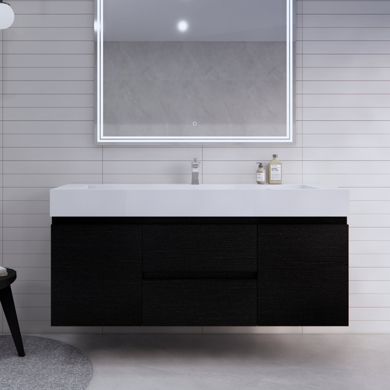 Babajide Bathroom Vanity with Acrylic Top, Rich Black Oak