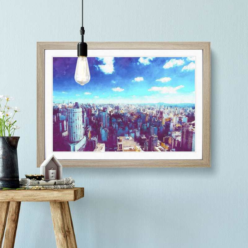 Sao Paulo Brazil Skyline - Picture Frame Painting Print, 33cm H x 45cm W x 2cm D, Oak Framed