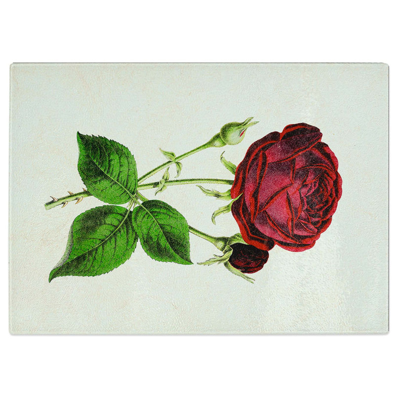 Glass Illustration of A Red Prince Noir Rose Chopping Board, 39 cm W x 28.5 cm L