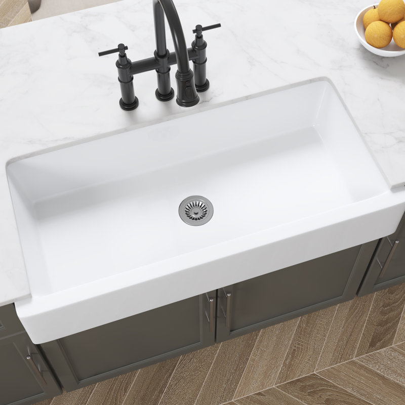 Farmhouse Apron Front Kitchen Sink, Porcelain Ceramic, 1-Piece Single Bowl Sink, White, Extra-Wide Deep Basin