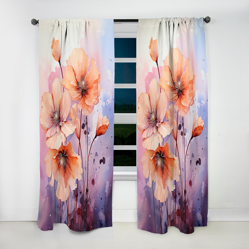 Pink And Coral Poppy Meadows I - Traditional Curtain - Velvet Room Darkening - 1 panel, 52" W x 108" L
