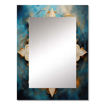 Divine Mandala In Vintage Gold And Turquoise II - Boho Mandala Unique Wall Mirror, Traditional Mirror, Printed Metal Art