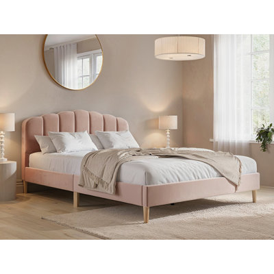 Scallop Velvet Bed Frame Pink Single