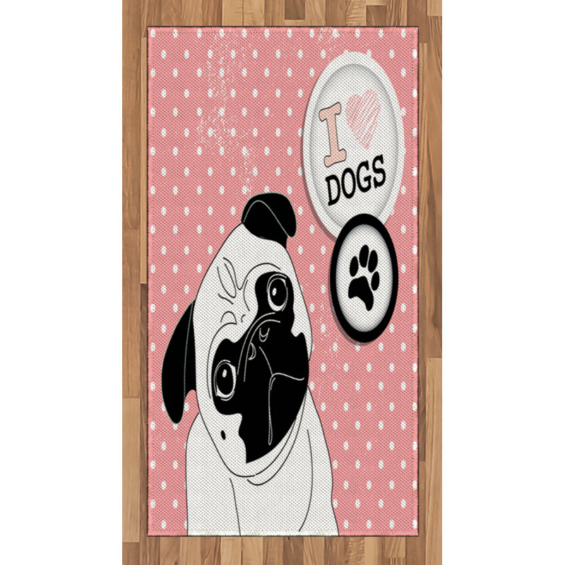 Tapis décoratif à longs fils en fibre de polyester à haute densité Pug, Rectangle 2 pi 7 po x 5 pi