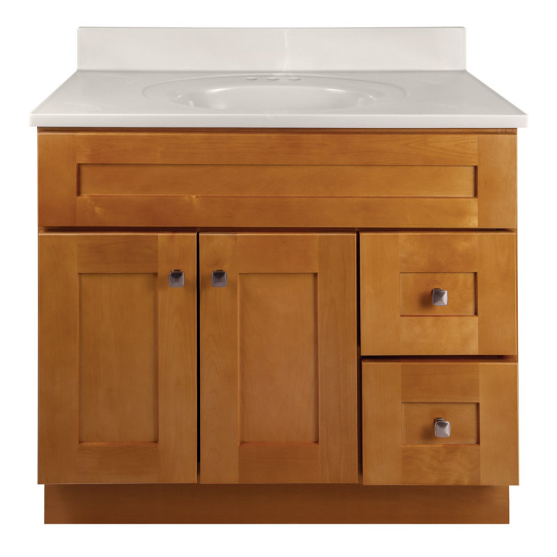 Modern Birch 37" Bathroom Vanity with White Marble Top