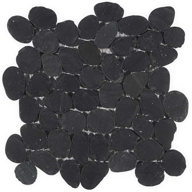 Nature Round Lovina Pebble Mosaic Tile, Alor Black