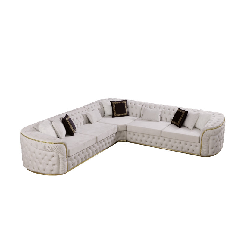 Canapé et méridienne symétriques de 120 po de largeur Varinia, Velours beige