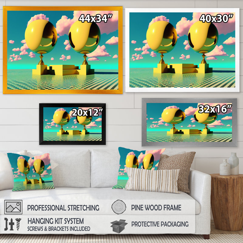 Golden Spheres Infinity I - reproduction sur toile, H 12 po x l 20 po x P 1 po, Impression noire sur toile encadrée