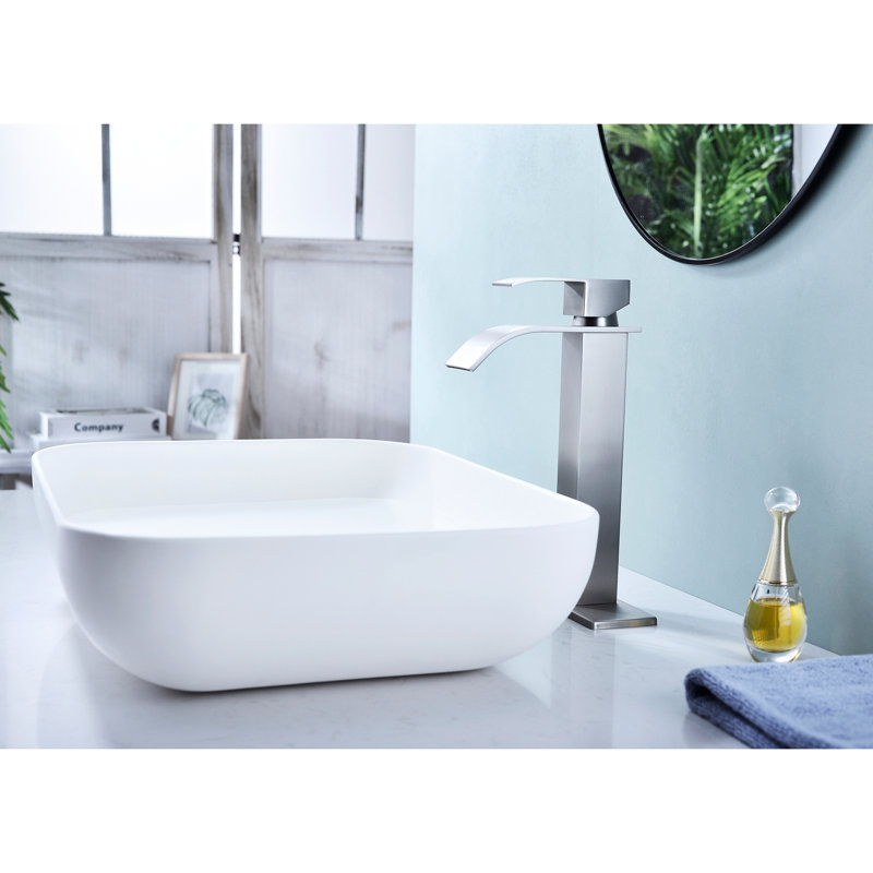 Waterfall Spout Bathroom Faucet,Single Handle Bathroom Vanity Sink Faucet, Brushed Nickel