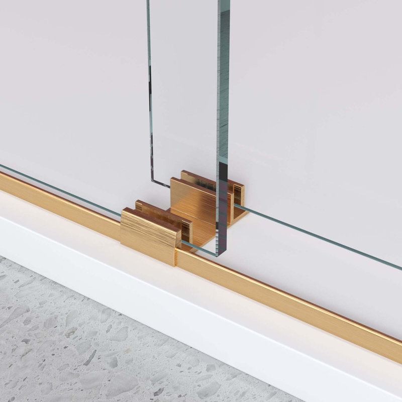 Double porte de douche coulissante sans cadre avec verre transparent de 3/8 po, Doré