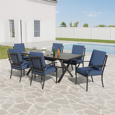 Ikeam 23.2" W Outdoor Stackable Steel Dining Armchairs with Cushions