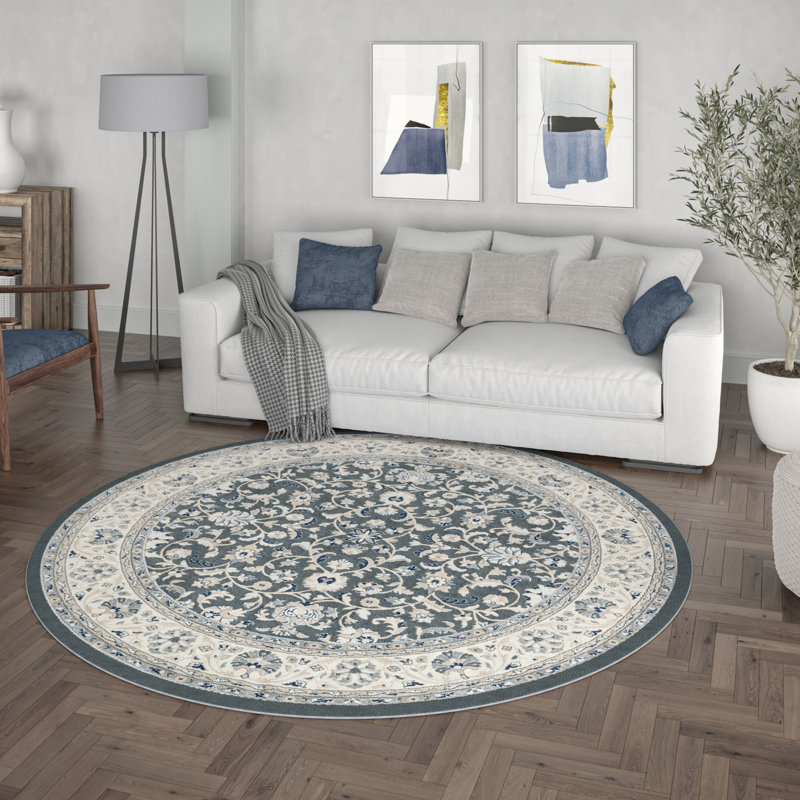 Tapis oriental gris Brette, Rond 7 pi 10 po