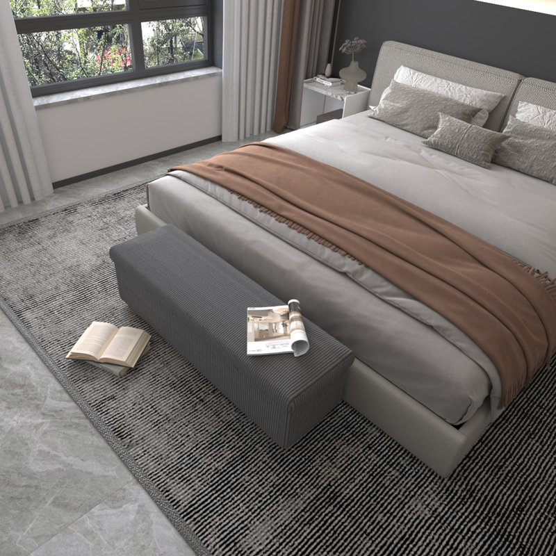Polyester Blend Upholstered Storage Bench