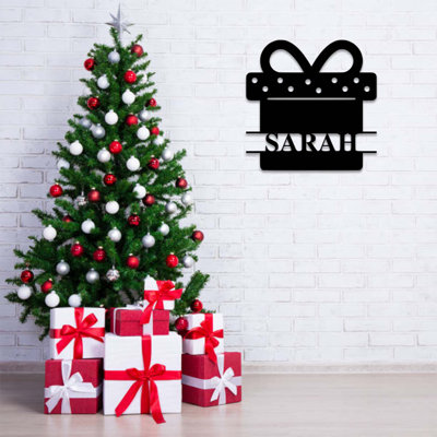 Christmas Present Monogram Metal Wall Art - Personalized Holiday Gift Decor - Festive Christmas Gift Box Design - Rustic Farmhouse Wall Hanging - Modern Industrial Metal Sculpture - Seasonal Home Decoration - Statement Art Piece