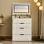 Petit bureau de meuble-lavabo 31 avec 3 lumières à température de couleur, 3 tiroirs, un banc de rangement et un plateau de table en verre visible, un miroir d'éclairage 3 couleurs blanc et verre pour la chambre à coucher, un banc à couvercle rabattable,