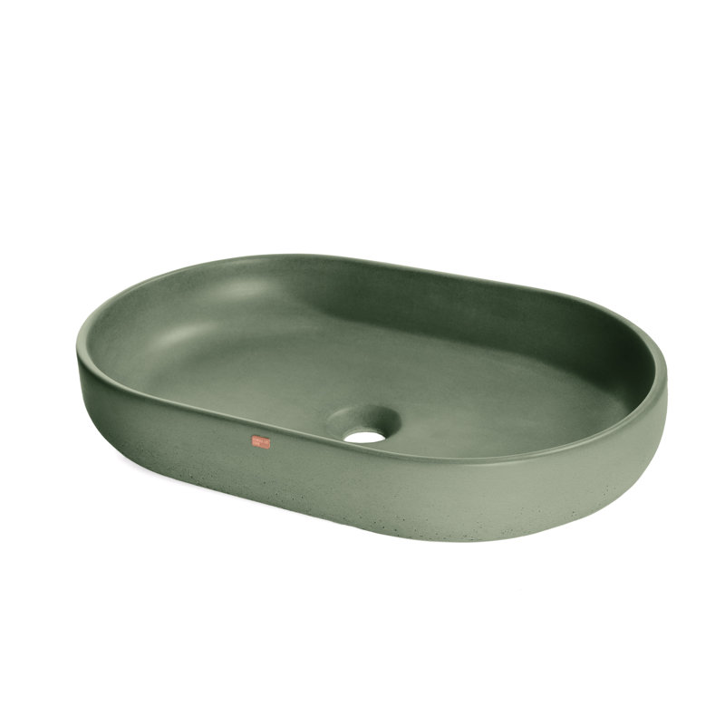 Konkretus Fladd 14.5'' Concrete Oval Bathroom Sink, Amazonic Green