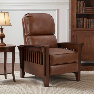 Harber High Back Leather Recliner, Genuine Leather Push Back Chair for Living Room, Reading and TV