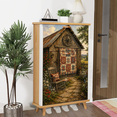 Armoire de rangement pour chaussures avec 3 tiroirs rabattables pour porte de courtepointe rustique en bois Patchwork