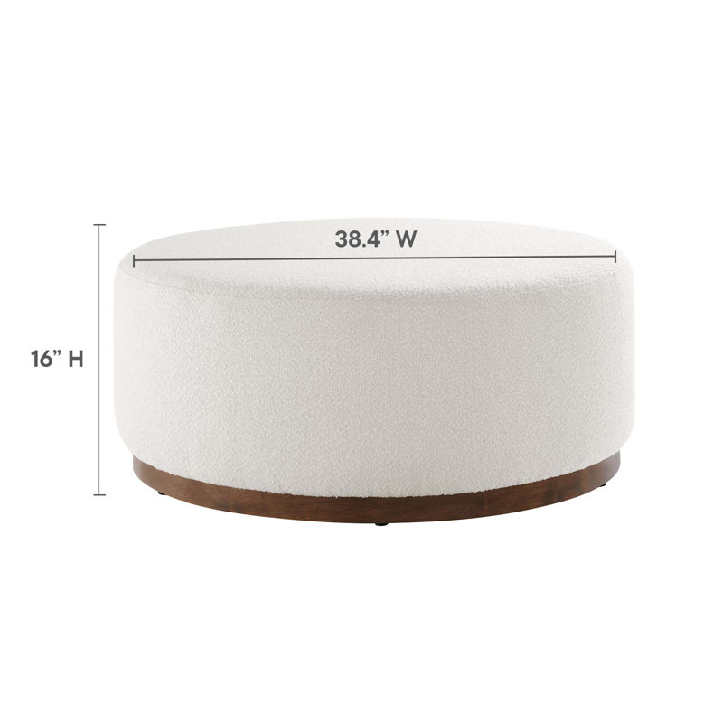 Tilden Large Round Off-White Boucle Upholstered Ottoman with Walnut Base