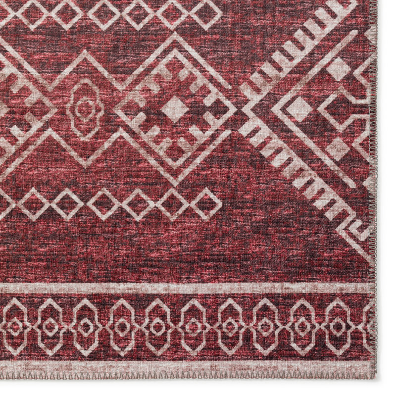 Tapis rouge / blanc tissé à la machine Anazia, Tapis de couloir 2 pi 3 po x 7 pi 6 po