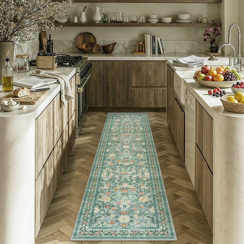Caden Washable Floral Area Rugs With Non-Slip Backing, Runner 2' x 8'