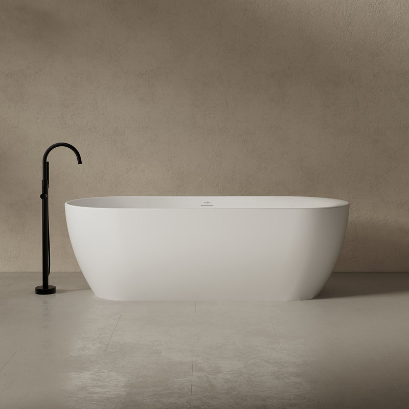 Baignoire de trempage blanche autoportante 67 "x 29,5" avec trop-plein et bonde escamotable pour salle de bain MonBlari