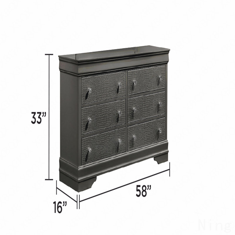 6-Drawer Dresser, Modern Style  Woodenen Construction, Gray