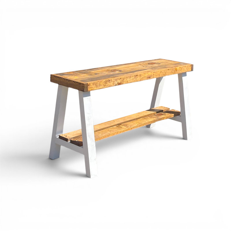 Banc de rangement en bois massif Minoo, Brun clair / jaune