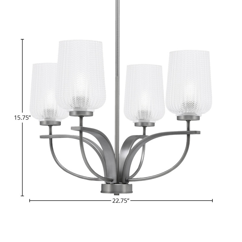 Unia 4 Light, Uplight, Chandelier With 5" Clear Textured Glass, Graphite