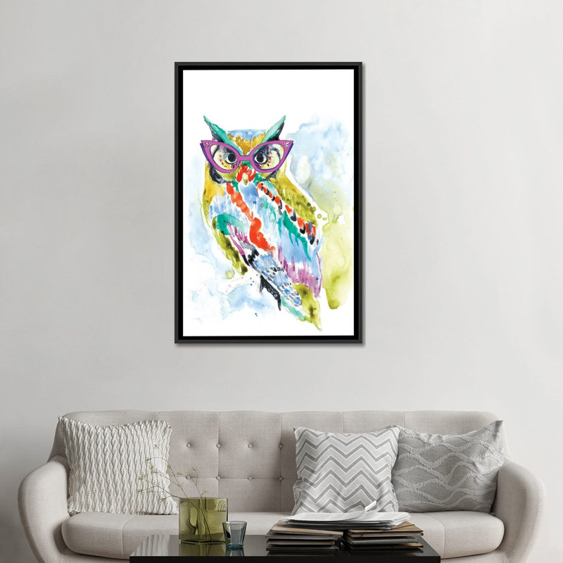 «Smarty-Pants Owl», reproduction sur toile, H 26 po x l 18 po x P 1,5 po, Toile avec cadre noir, Pas de tapis