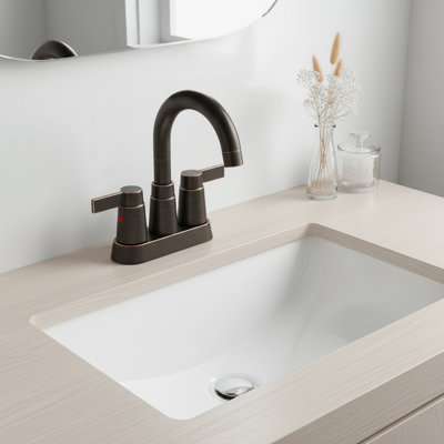 Modern Oil Rubbed Bronze 4" Centerset Bathroom Faucet With 360° Swivel High Arc Spout & Double Handles