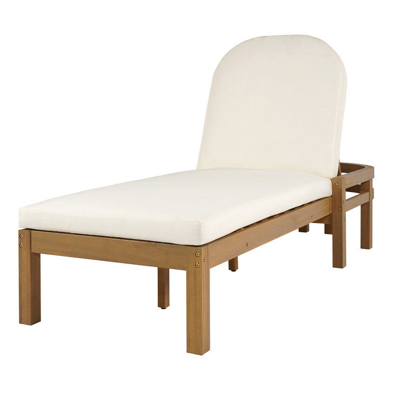 Modern Outdoor Acacia Wood Chaise Lounge with Arched Backrest and Adjustable Recline, Light Teak, 1