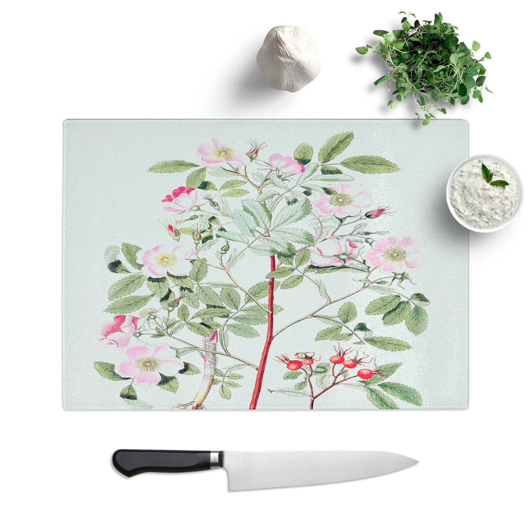 Tempered Glass Smooth Rose Flower Illustration Chopping Board