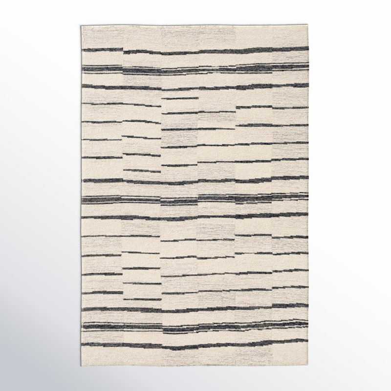 Rune Striped Handmade Tufted Wool Area Rug in Beige/Charcoal, Rectangle 12' x 18'
