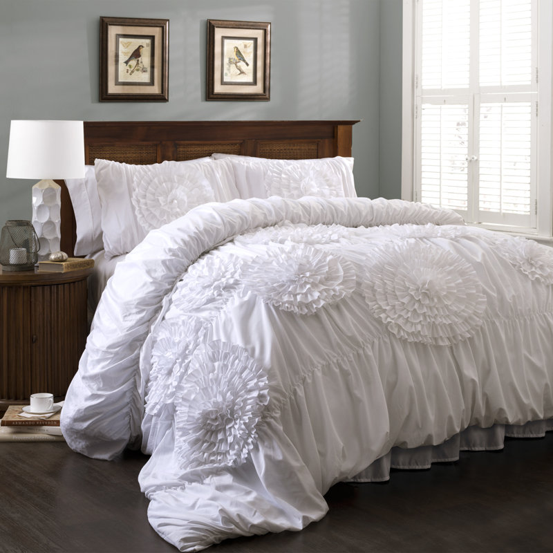 Ensemble d'édredon traditionnel en microfibre Serena, Blanc, Grand édredon + 2 taies décoratives standard